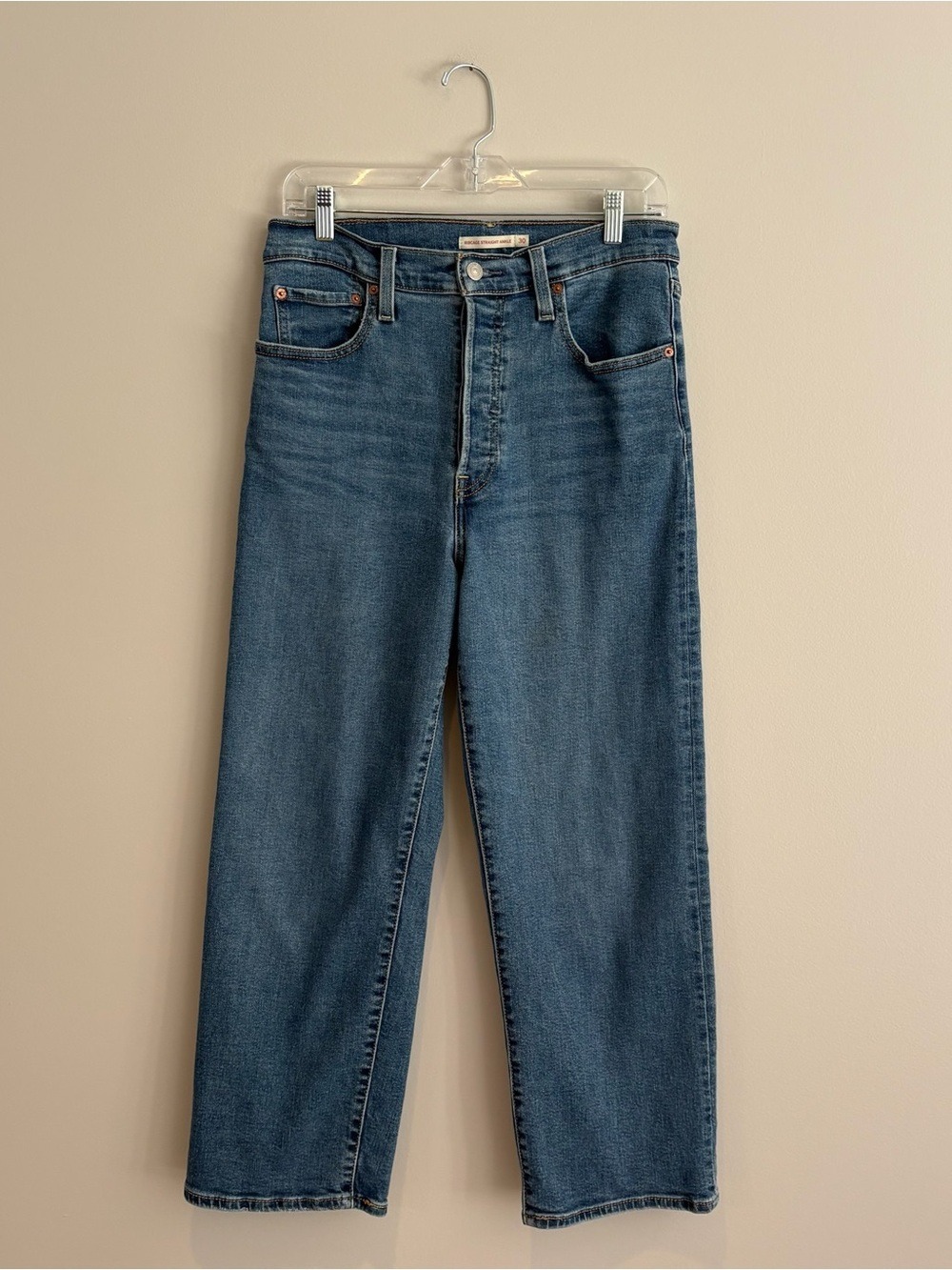 Levi's Women's Button Fly Ribcage Straight Leg Jeans in Medium Blue Wash Size 30